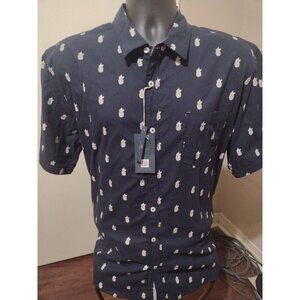 New Michael Brandon Shirt Mens XL Blue Pineapple All Over Print Button Slim Fit